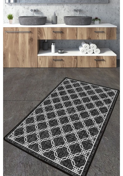 Chain Banyo Halısı Djt 70X120 Cm Beyaz - Siyah