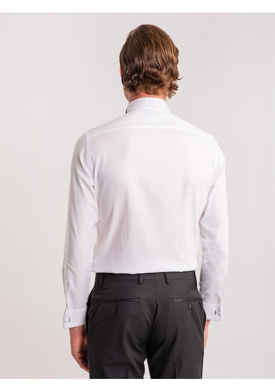 Dufy Beyaz Erkek Slim Fit Ata Yaka Uzun Kol Gömlek - 58623 Beyaz
