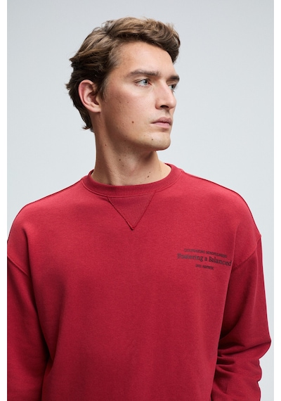 Grımelange CASPIAN Erkek %100 Pamuk Bisiklet Yaka Karyoka Dikişli Baskılı Kırmızı Sweatshirt