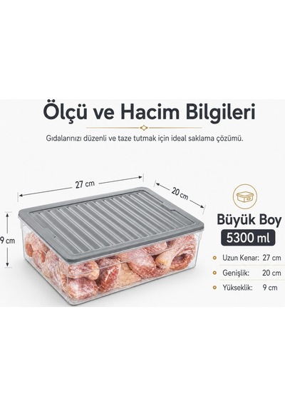 Derin Dondurucu Plastik Büyük Saklama Kabı Seti, 5300ml, Buzluk Düzenleyici Şeffaf Kap, Buzdolabı Gıda Erzak Kapaklı Depolama Kutusu Antrasit, 5300, Mililitre Çok Renkli