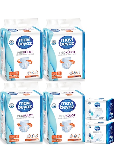 Mavi Beyaz Emici Külot Hasta Bezi L 120 Adet+ Yatak Koruyucu 60 A XL