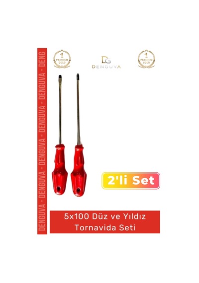 Tornavida Profesyonel Dayanıklı Çelik Ergonomik Saplı Takımı Düz Yıldız 2'li Tornavida Seti 5x100