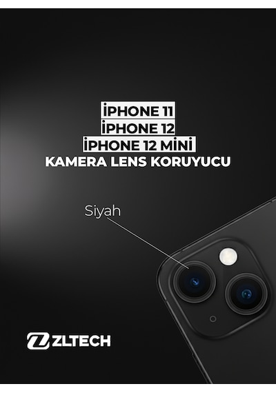 İphone 11/12/12mini Uyumlu Kamera Lens Koruyucu Siyah