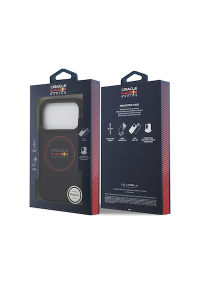 Apple Uyumlu iPhone 17 Pro Kılıf Redbull Lisanslı M-safeli Kırmızı Halka Ve Logo Kabartmalı Pu Deri Kapak Siyah Siyah