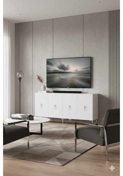 Ka1527bs Salkım Konsol Ve Tv Sehpası Beyaz-silver 150cm