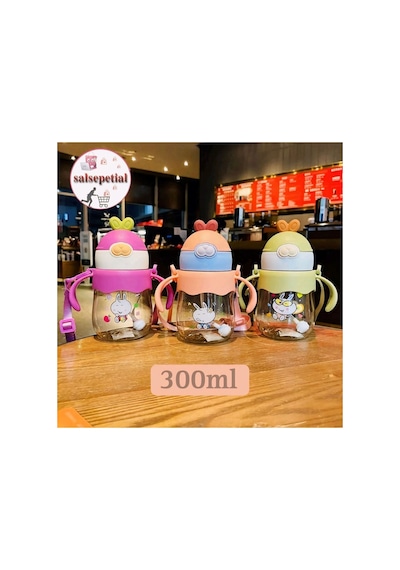 300ml Figürlü Pipeti Suluk Bebek Matara Askılı Sevimli Su Şişesi Bebek Pipetli Biberon Matara Mor
