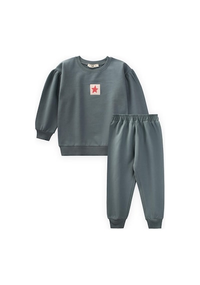 Cigit Etiket Detaylı Sweatshirt Takım 1-7 Yaş Çağla Yeşili Çağla Yeşili