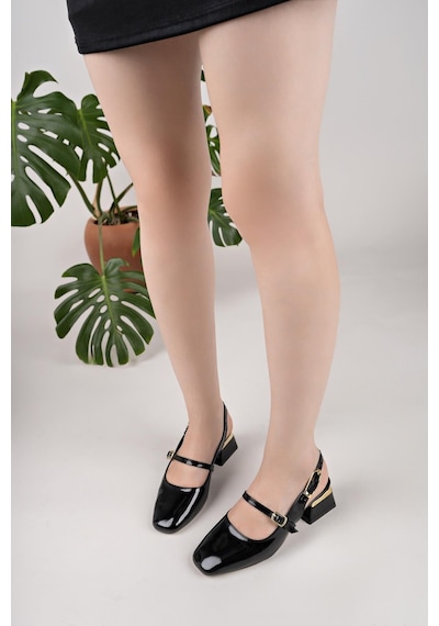 Nesilshoes Nesil Shoes Senyo 405 Siyah Rugan Tokalı Kadın Sandalet