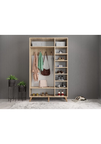 Monere Membran 3 Kapaklı Portmanto Montaj Dahil Meşe Beyaz 120 Cm