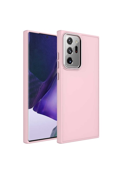Galaxy Note 20 Ultra Uyumlu Metal Çerçeve Ve Buton Tasarımlı Silikon Zore Luna Kılıf-pembe Pembe