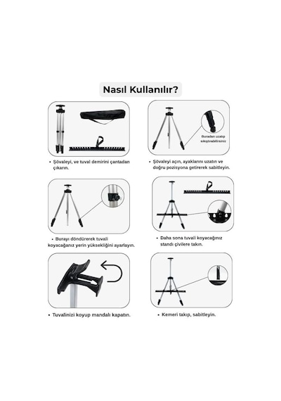 Temel Katlanabilir Alüminyum Tripod Şövale - Ayarlanabilir, Ultra Hafif, Taşıma Çantalı, Gümüş