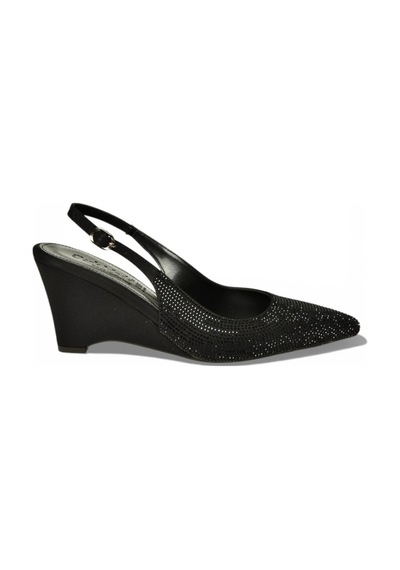 Fox Shoes Y820801204 Siyah Kumaş Taş Detaylı Dolgu Topuklu Kadın Abiye Ayakkabı Siyah