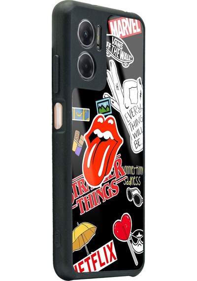 Xiaomi Redmi Note 11e Sticker Tasarımlı Glossy Telefon Kılıfı Siyah