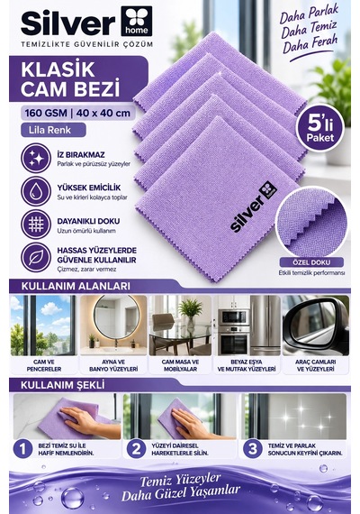 Silver Home Klasik Lila Cam Bezi 160 Gsm 40x40 Cm 5'li