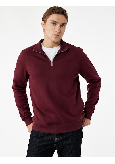 Koton Uzun Kollu Şardonlu Basic Yarım Fermuarlı Sweatshirt Bordo 6wam70016mk Bordo