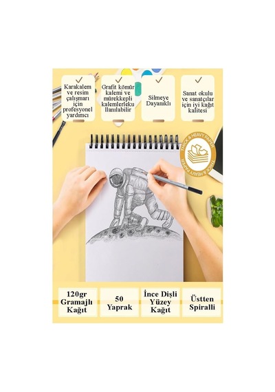 Telli Eskiz Defteri A5 Spiralli 50 Yaprak 1 Adet 120 Gr 148x210 Mm Karakalem Sketch Book Üstten Açılmalı Ezkiz Defte