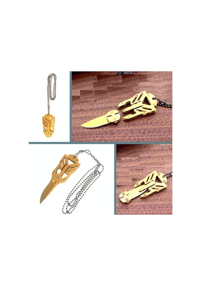 Omeniv Gold Çelik Ayı Dişi Kolye Kamp Çakı Kamp Bıçak Anahtarlık Outdoor Altın