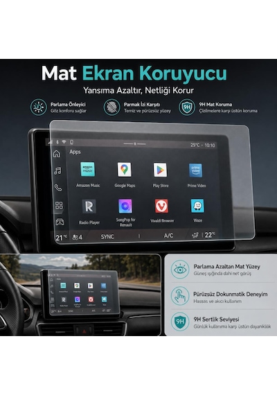 Renault Boreal 10 İnç İle Uyumlu Mat Ekran Koruyucu Multimedya Parmak İzi Bırakmayan Yansıma Ve Parlama Önleyici Koruma, 9h Kırılmaz Esnek Nano Cam