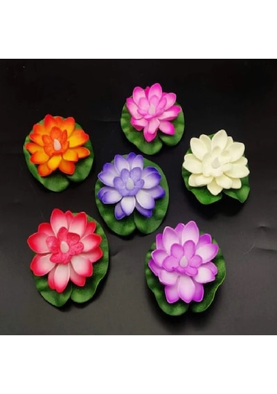 Dekor Düğün Mumları 6 Adet Işıklı Su Mumu Suda Yüzen Lotus Çiçekleri Pilli Mum Water Floating Candle