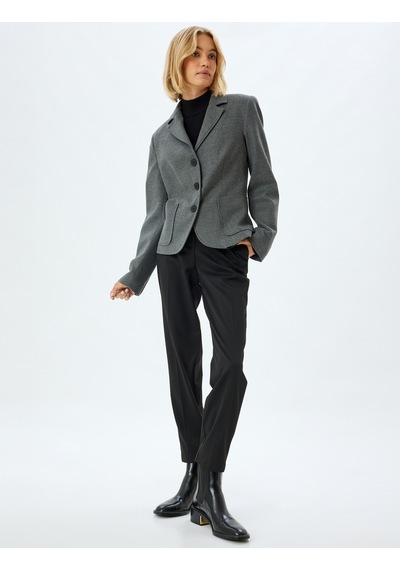 Koton Blazer Ceket Kruvaze Ters Yaka Cepli Düğmeli Gri 5wak50094uw Gri