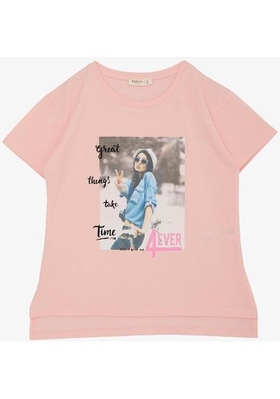 Breeze Kız Çocuk Tişört Havalı Kız Baskılı 8-14 Yaş, Pembe-pembe Pembe