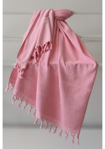 %100 Pamuk Havlu Peştemal 90x170cm - Plaj & Havuz Havlusu Pembe Pembe