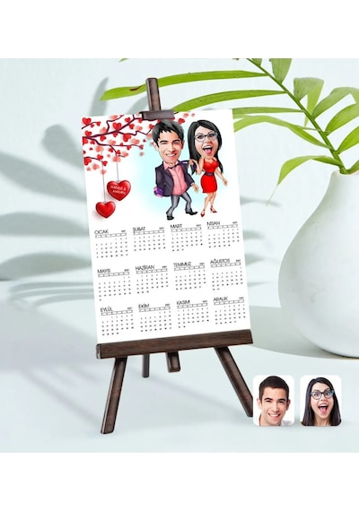 Bk Gift Kişiye Özel 15x21 Cm Fotoğraf Kartlı Sevgililer Karikatürlü Şövaleli 2023 Takvim -4