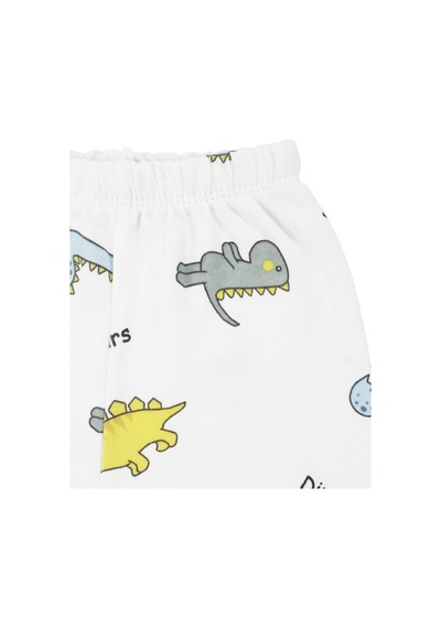 Bebegen Unisex Ekru Renkli Dinazor Desenli Kruvaze Yaka Pijama Takımı Çok Renkli