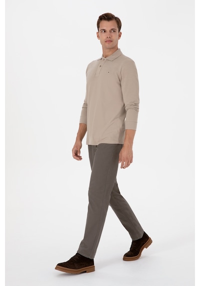U.S. Polo Assn. Erkek Regular Fit Polo Yaka Koyu Bej Basic Sweatshirt 50315941-VR088