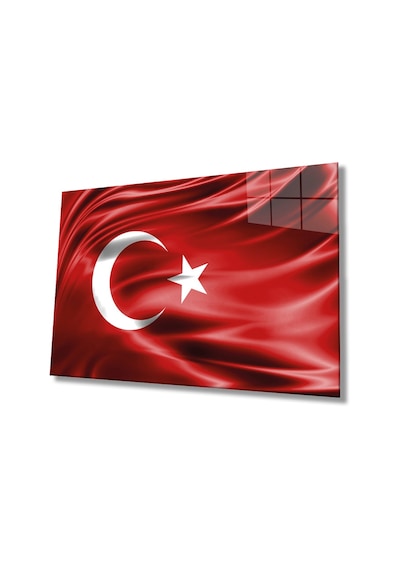 Kırmızı Dalgalı Türk Bayrağı Cam Tablo, Ev Ve Ofis Duvar Dekoru, Hediyelik Büyük Temperli Cam Tablo