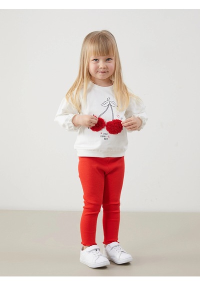 LC Waikiki Lcw Baby Ekru Bisiklet Yaka Kiraz Baskılı Kız Bebek Sweatshirt Ve Tayt 2'li Ecru