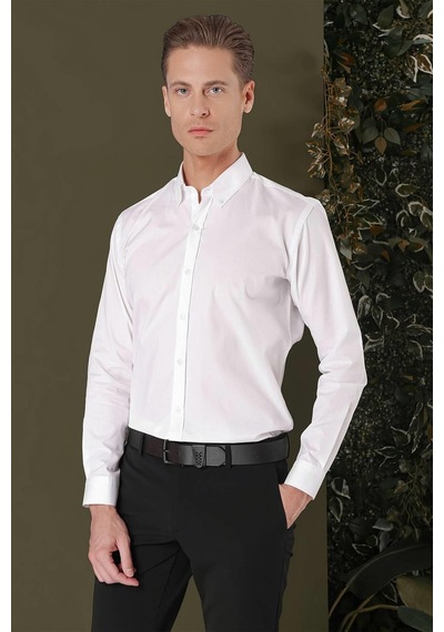 Efor Gk 706 Slim Fit Beyaz Klasik Gömlek Beyaz