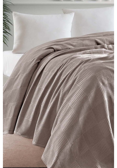 Tek Kişilik %100 Pamuk Pike Örtü 160x230 Cm Karo Desenli Camel Weave Serisi Camel