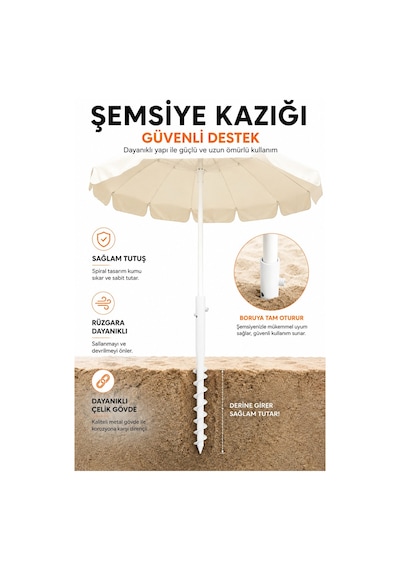 Beyaz Renk Plaj Şemsiye Kazığı 46 Cm