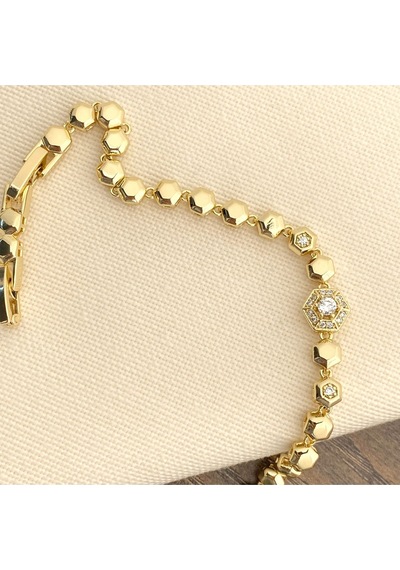 Petek Bileklik Altıgen Suyolu Kadın Bileklik Kararmaz Xuping Vip Seri 14 Ayar 19cm Gold