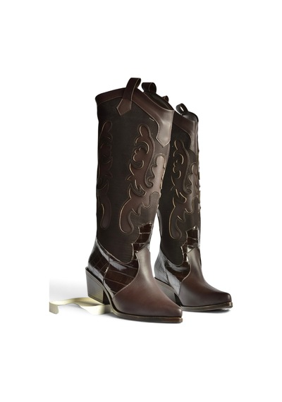 Fox Shoes Z920123909 Kahverengi Alçak Topuklu Kovboy Model Kadın Çizme