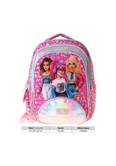 Wow Generation Kız Çocuk Girl Friends Baskılı Kırmızı İlkokul Ve Günlük Okul Sırt Çantası - W6059 - Dört Bölmeli
