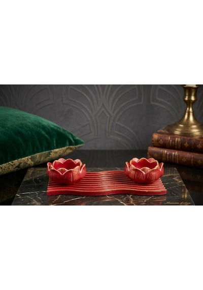 İnci Art Design Dalga Mumluk Koleksiyonu , Cherry Serisi ,premium Dekor Altın - Kırmızı