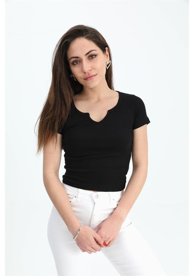T-shirt Armut Yaka Kısa Kol - Siyah Çok Renkli