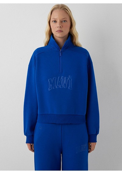 Mavi Yarım Fermuarlı Logo Sweatshırt Saks Mav Saks Kadın Sweatshirt M1s20130-70896