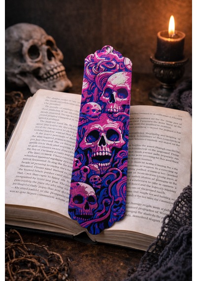 Neon Skull Art Desenli Kitap Ayracı