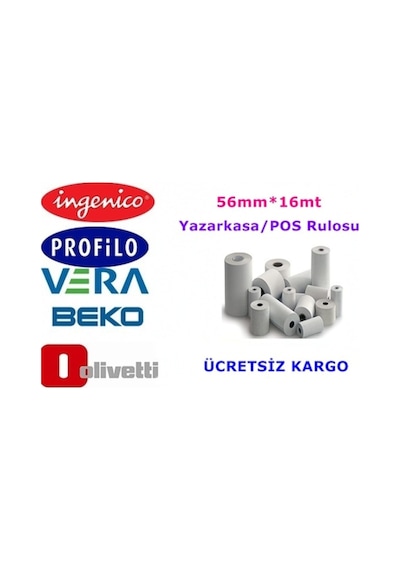 Yazar Kasa Fişi 56X16M Termal Pos Rulo 100'Lü Paket
