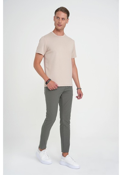 Efor Slim Fit Yan Cepli Esnek Düz Haki Pamuk Pantolon P 1197 Haki