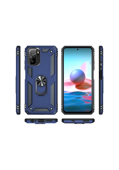 Xiaomi Redmi Note 10 Kılıf Sofya Yüzüklü Armour Silikon Kapak - Lacivert Lacivert