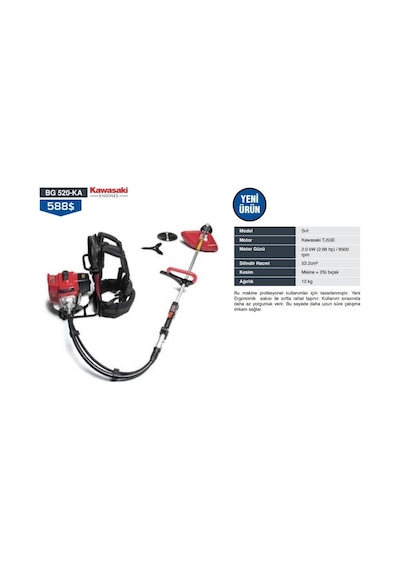 Blacker BG520KA Motorlu Sırt Tırpan 2.6hp KAWASAKİ TJ53E MOTORLU