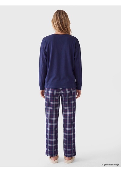 LC Waikiki Lcw Dream Lacivert Bisiklet Yaka Kadın Pijama Takım