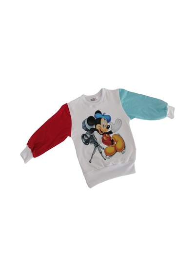 Berselüx Miki Baskılı Kız-Erkek Çocuk Uzunkollu Sweatshirt/Sweat. Beyaz