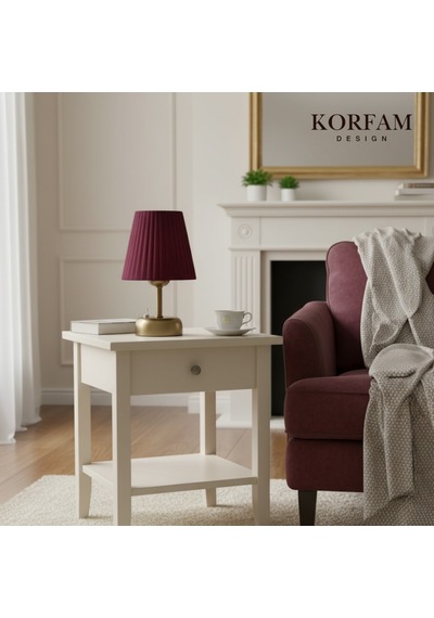Bordo Keten Kumaş Pilli Masa & Gece Lambası Çok Renkli