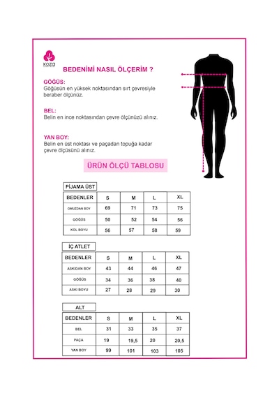 Koza İç Giyim 3'lü Çizgili Pamuklu Pijama Takımı Kk30134 Siyah - Pembe
