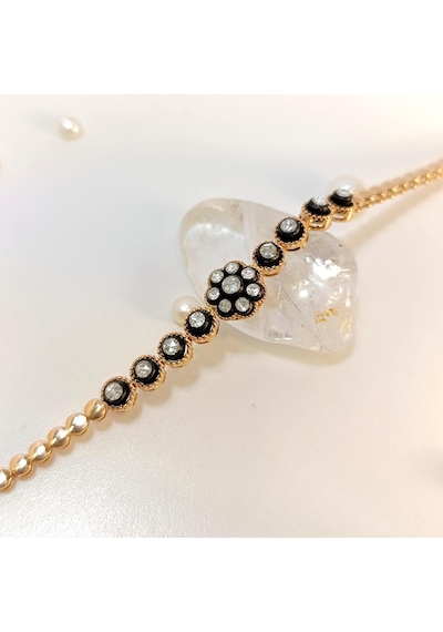 0.43ct Elmas Gül Modeli Bileklik Künye 8 Ayar Altın Hd Videolu
